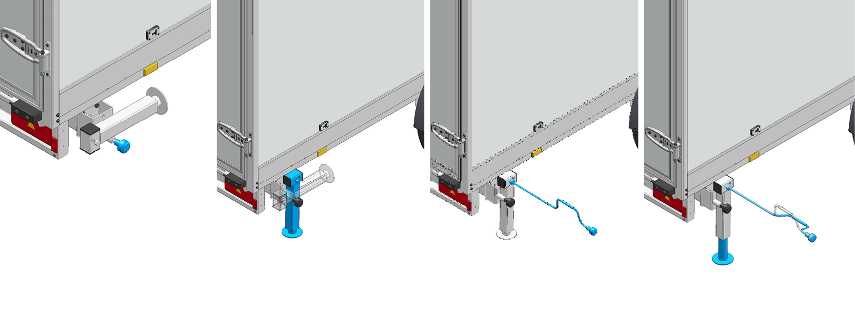 Klappbarer Stützfuß mit Spindel, auch Teleskop- oder Kurbelstütze